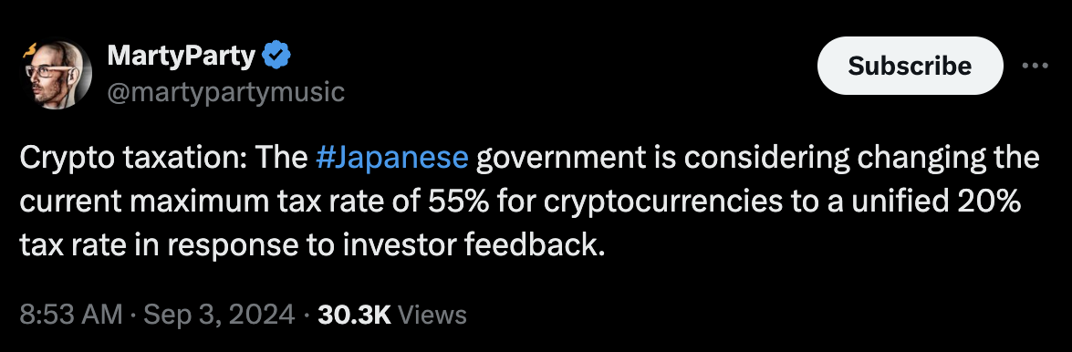 Japan Considers Major Crypto Tax Reform for 2025