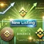 focusing on the concept of a new listing in the cryptocurrency market. The image features a digital banner or tag reading