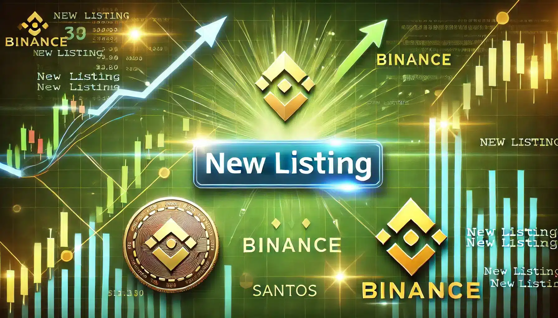 focusing on the concept of a new listing in the cryptocurrency market. The image features a digital banner or tag reading