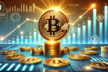 Bitcoins dominance over altcoins in the cryptocurrency market. The image features a glowing golden Bitcoin symbol t