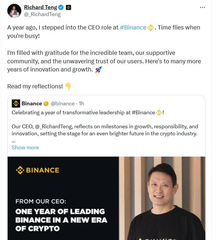 Binance’s 34 Percent Compliance Growth Signals Crypto’s New Age. Ricahrd Teng