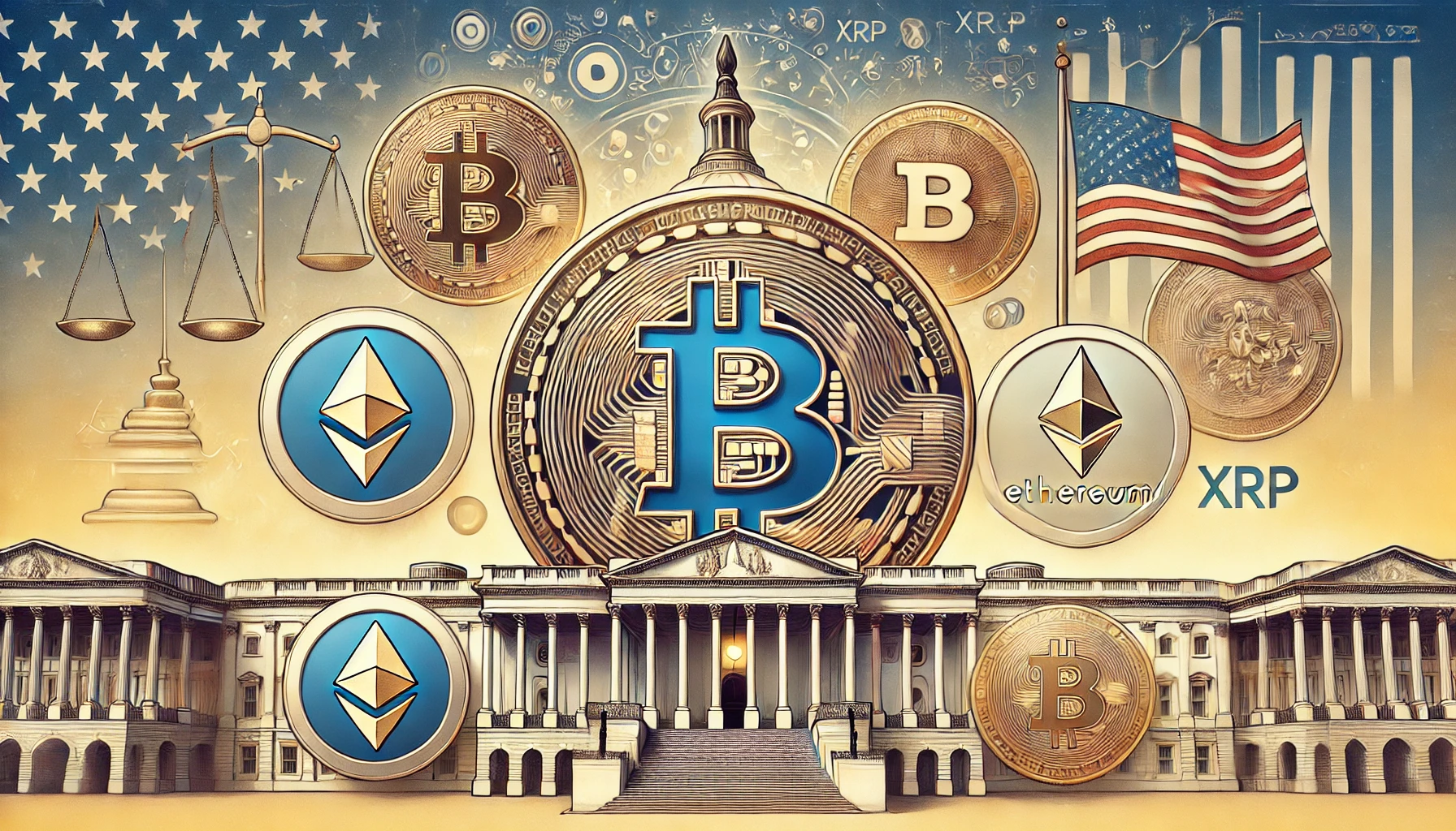 featuring Bitcoin and altcoins highlighting the influence of political appointments. The design incl