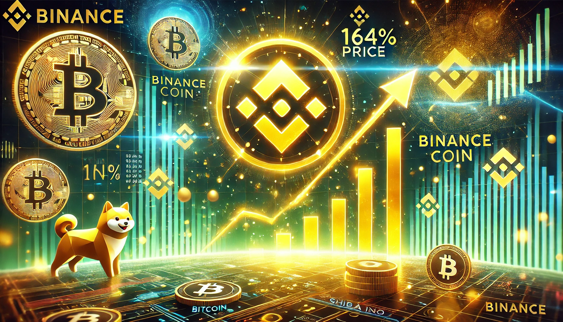 highlighting Binance Coin BNB and its potential for a 164 price surge. The design features a g