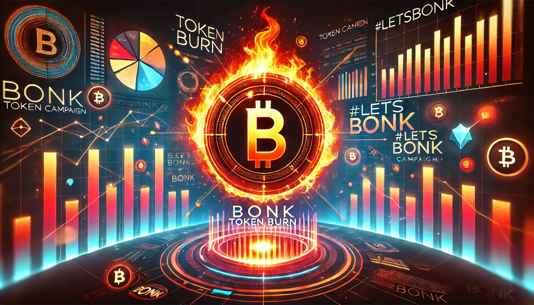 highlighting the BONK token burn campaign. The image features the BONK logo prominently encircled by glowing