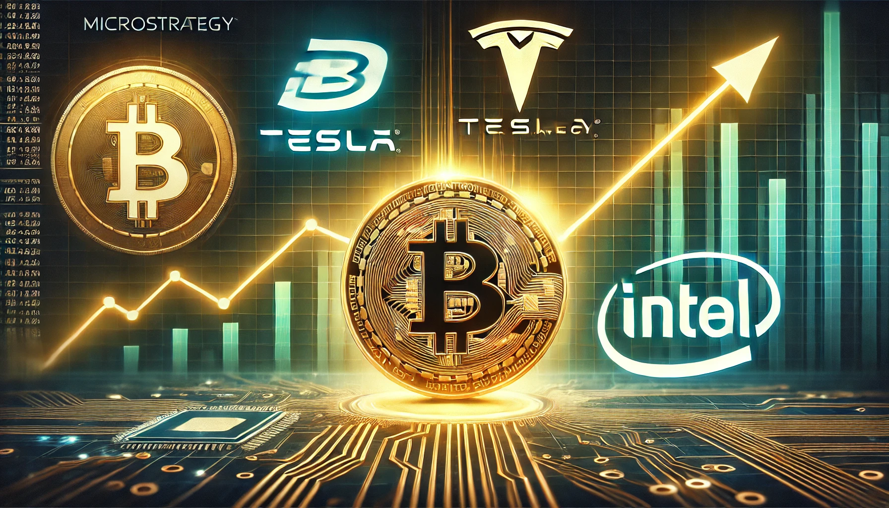 showcasing MicroStrategys dominance in the cryptocurrency market. The image features a glowing Bitcoin