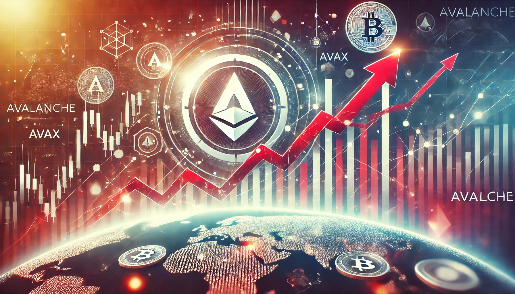 Avalanche AVAX and its growth in the cryptocurrency market. The image features the AVAX logo