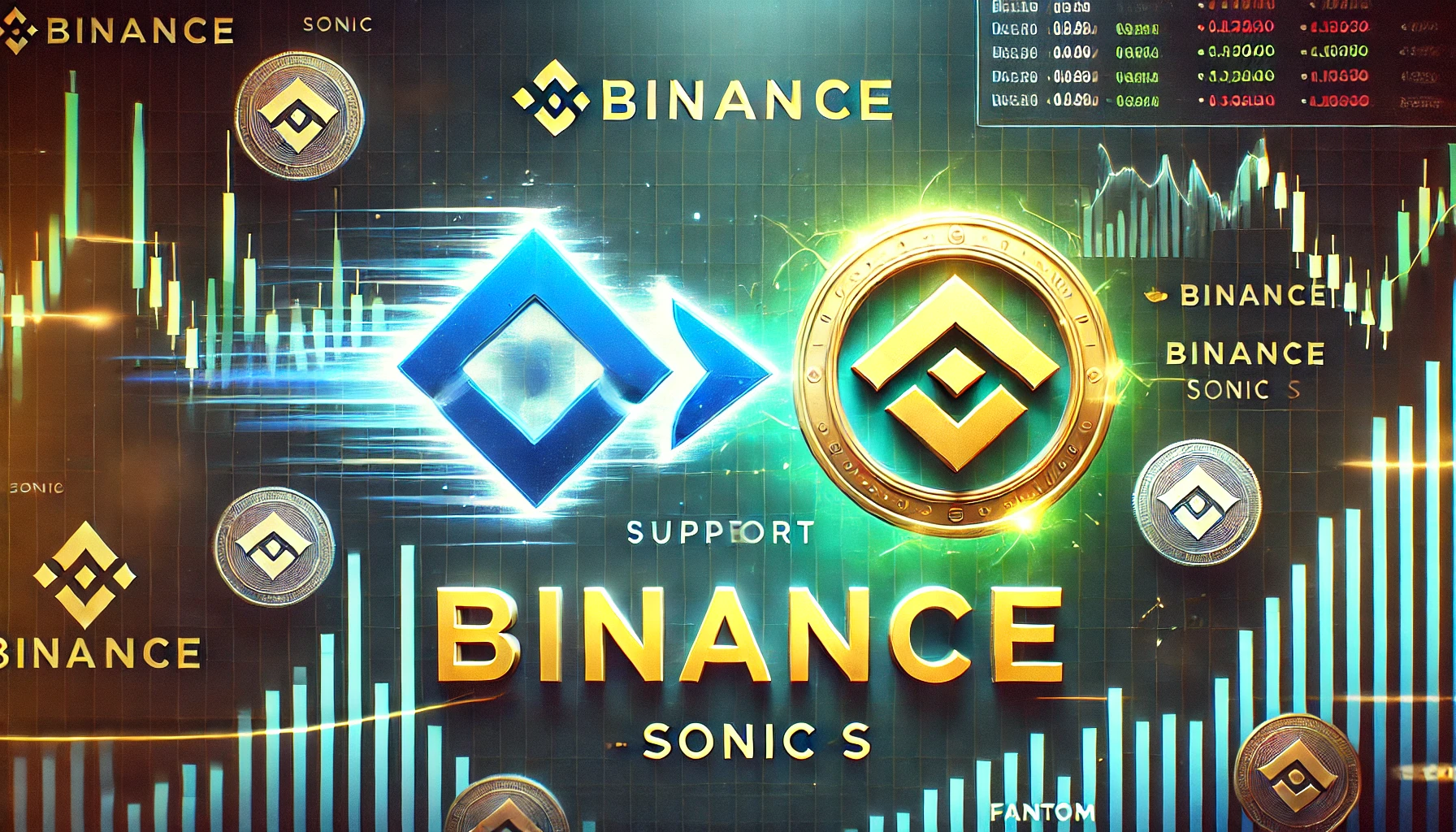 Binance is support for Fantoms rebranding to Sonic S. The image features the Fantom logo transition