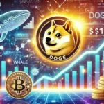 Dogecoin DOGE and its potential rise to 1. The design includes a prominent Dogecoin log