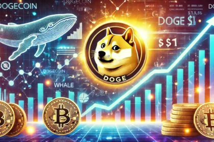 Dogecoin DOGE and its potential rise to 1. The design includes a prominent Dogecoin log