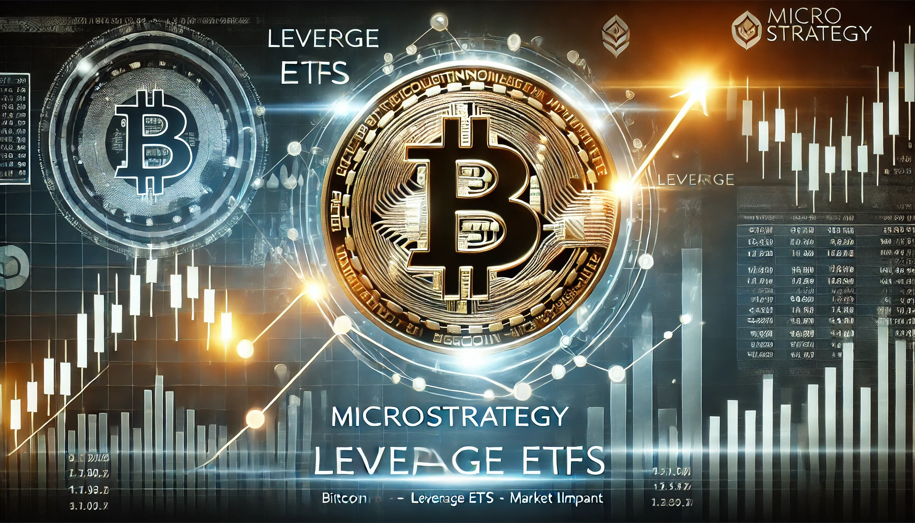 MicroStrategys influence on the Bitcoin market through leverage ETFs. The image features a Bitcoin symbol