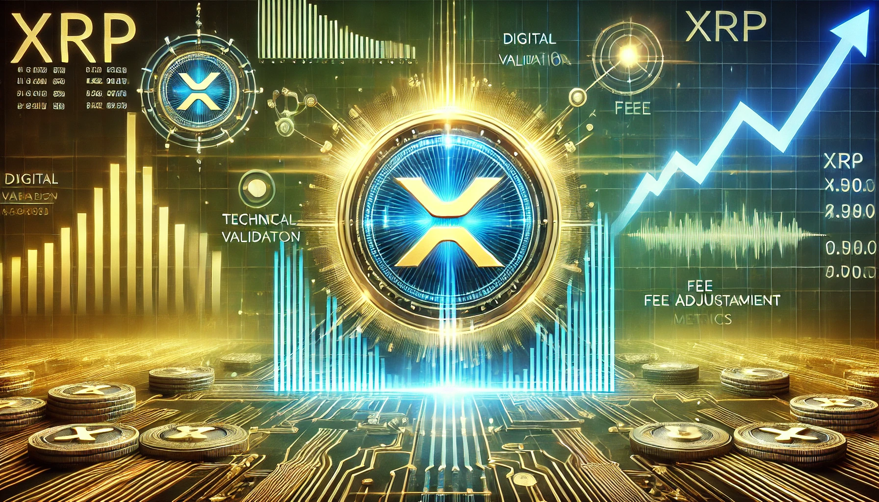 XRPs potential price surge and technical upgrades on the XRPL network. The image features a glowing XRP logo