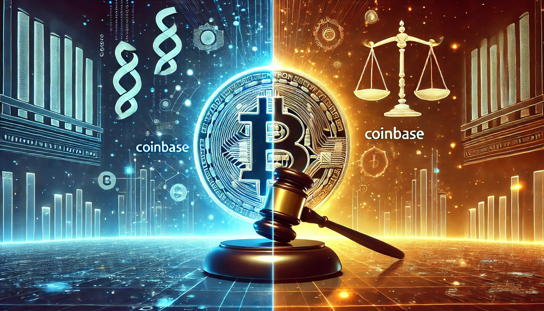 cryptocurrency innovation and anti crypto legal practices. The design features a prominent Bitcoin symb