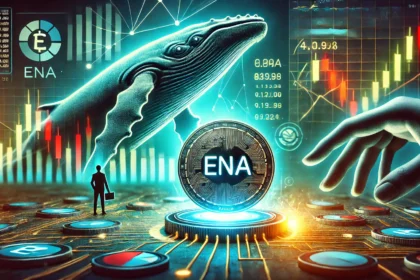 cryptocurrency market focusing on a symbolic representation of the ENA token under stress. The image inclu