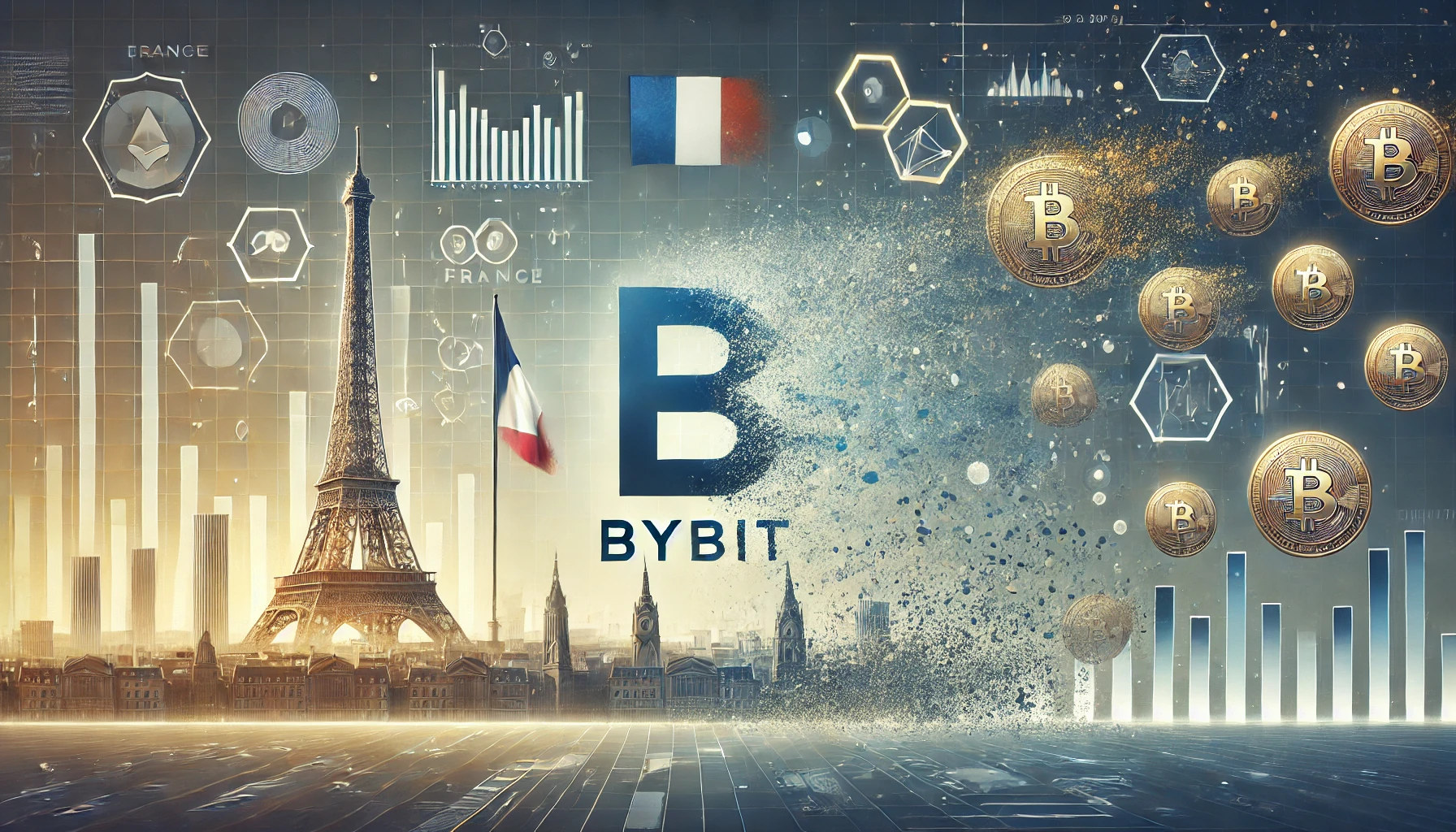 digital illustration depicting a major crypto exchange ending its services. The image features the Bybit logo fa