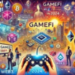 growth of GameFi in 2024. The image features a blend of traditional gaming elements like controllers and