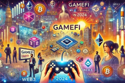 growth of GameFi in 2024. The image features a blend of traditional gaming elements like controllers and