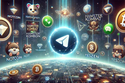 the growth of Web3 gaming on Telegram in 2024. The scene includes a glowing Telegram logo at the center surround