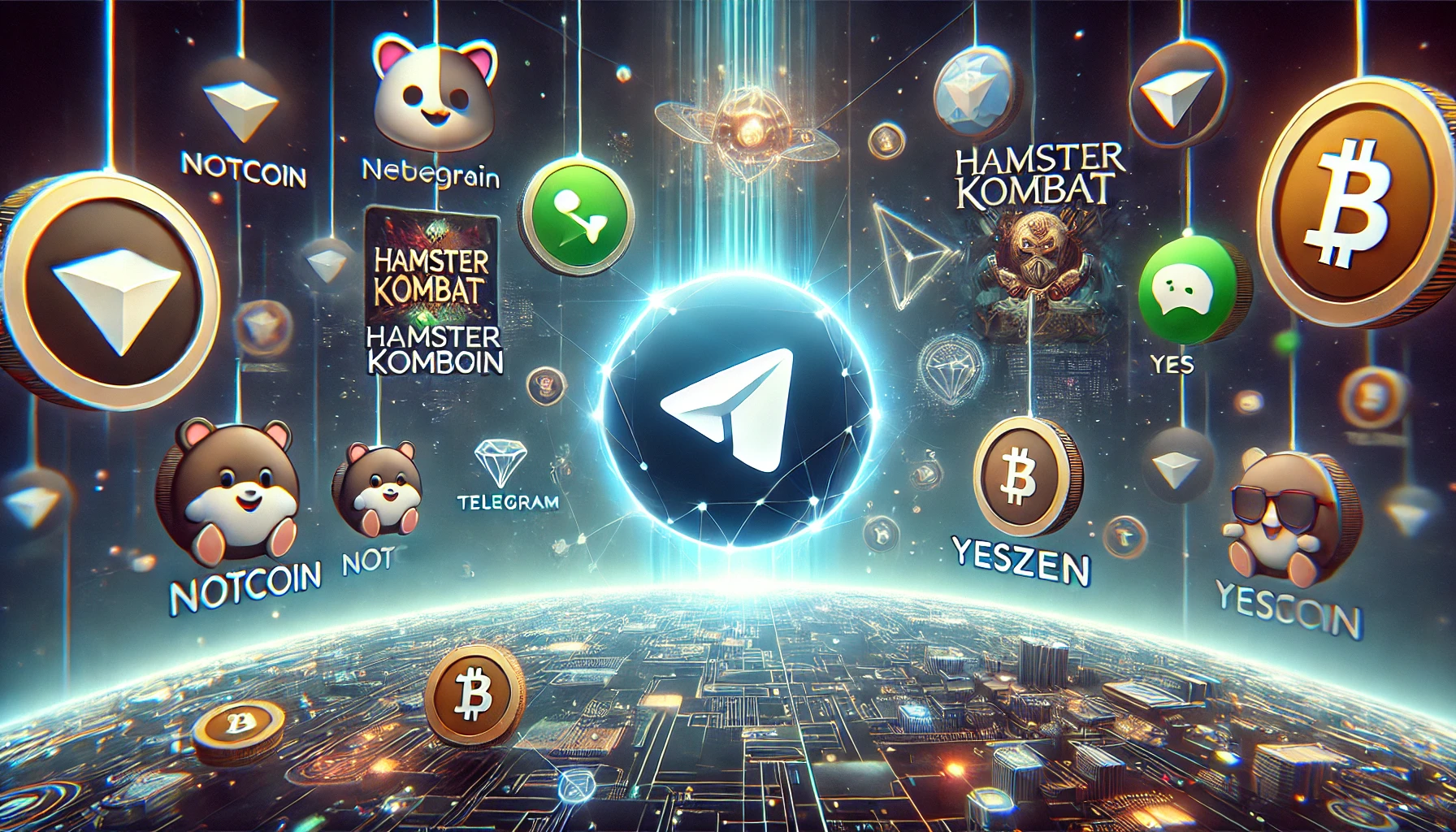 the growth of Web3 gaming on Telegram in 2024. The scene includes a glowing Telegram logo at the center surround