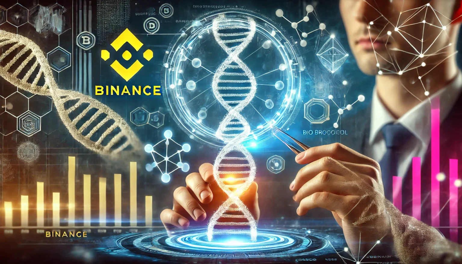 BIO Protocol and its Binance listing. The design includes the BIO Protocol logo