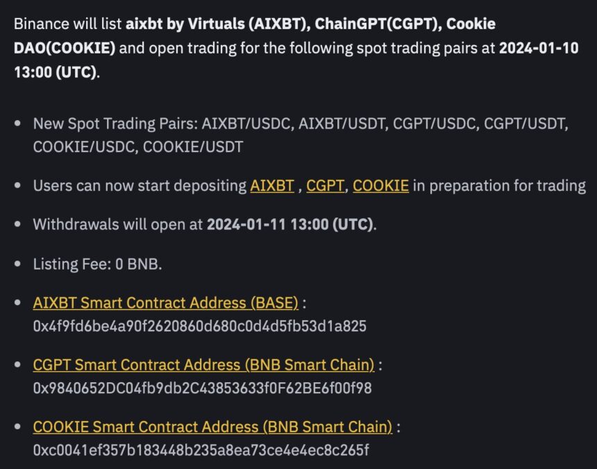 Binance Aixbt by Virtuals AIXBT ChainGPT CGPT ve Cookie DAO COOKIE 860x675 1