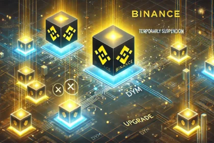 Binance is support for the Dymension DYM network upgrade. The image features the Binance