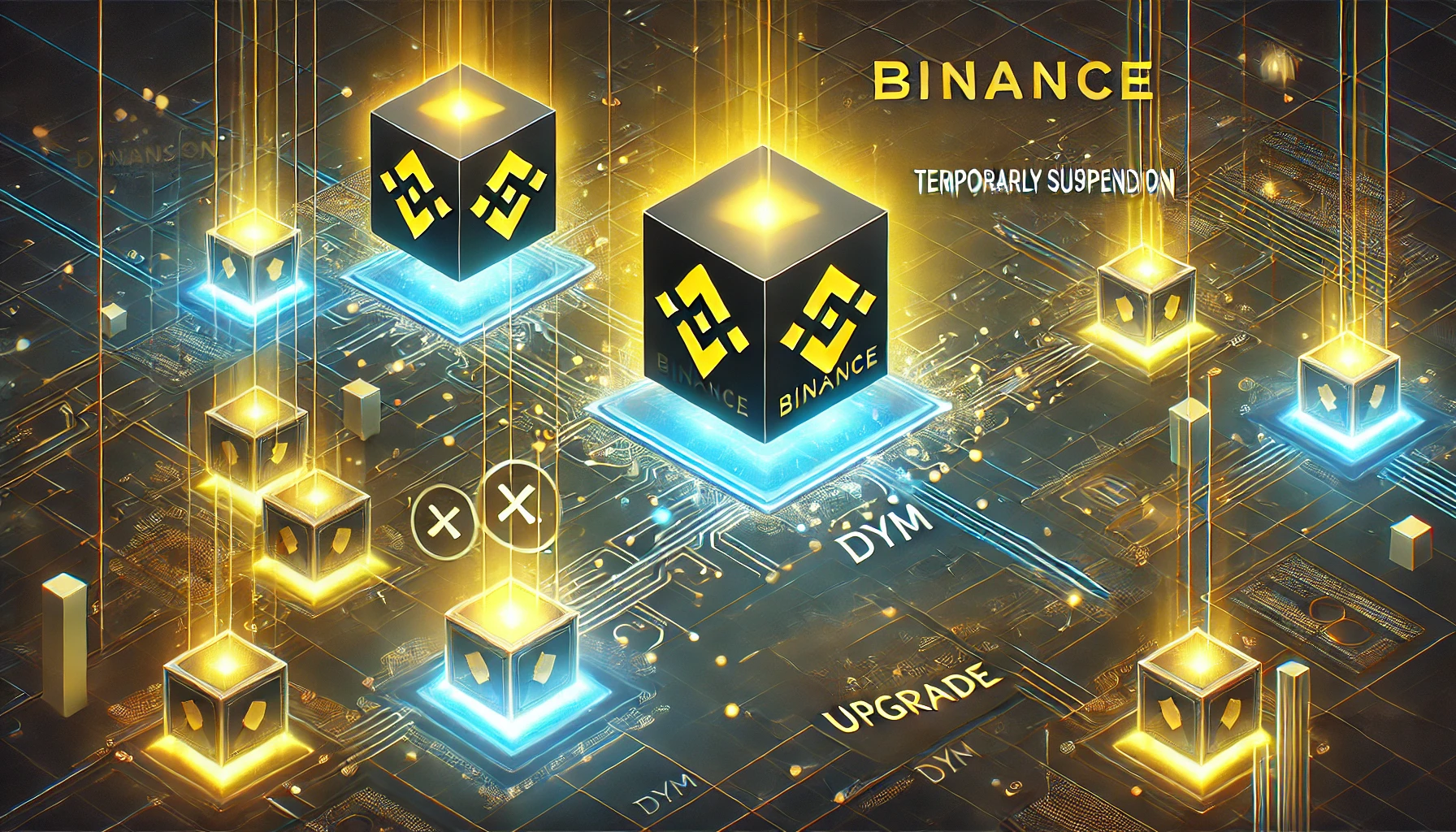 Binance is support for the Dymension DYM network upgrade. The image features the Binance