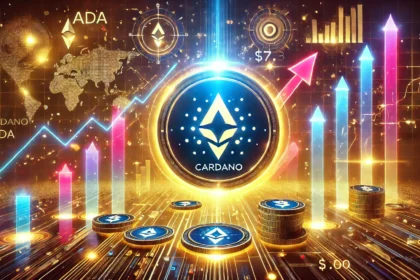 Cardano ADA with its potential rise to 7. The design prominently features the Cardano l