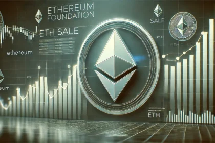 Ethereum Foundations ETH sale. The design features an Ethereum logo prominently displayed over a digital