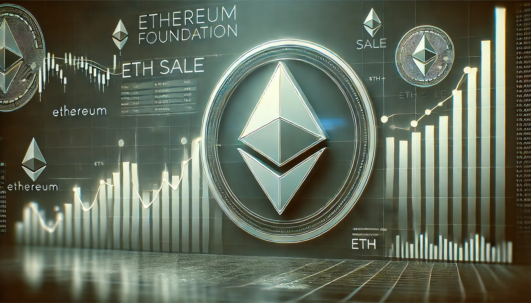 Ethereum Foundations ETH sale. The design features an Ethereum logo prominently displayed over a digital