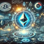 Ethereum spot ETFs and their record breaking inflows. The design includes the Ethereum lo