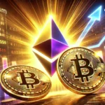 Ethereums potential to surpass Bitcoin. The Ethereum logo is displayed prominently in a glowing