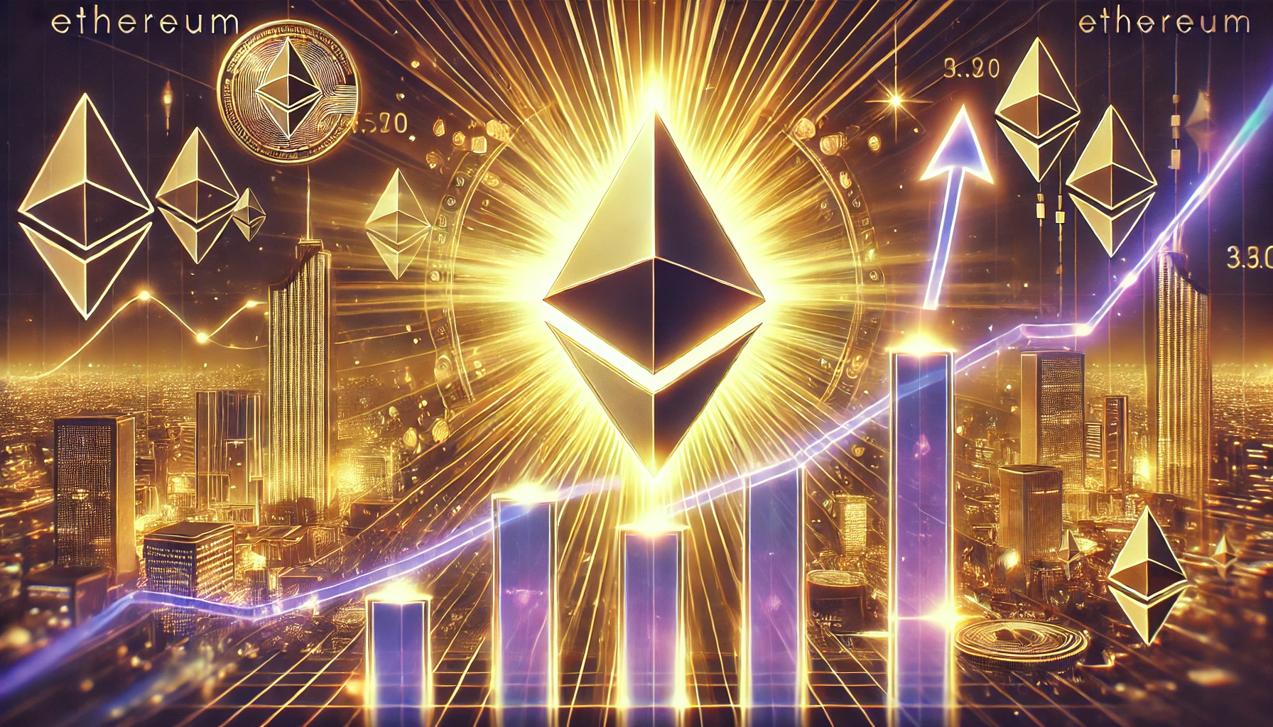 Ethereums rise and dominance in the crypto market. The image features the Ethereum logo glowing pro