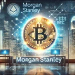 Morgan Stanley is entry into the cryptocurrency market. The scene features a glowing Bitcoin BTC symbol