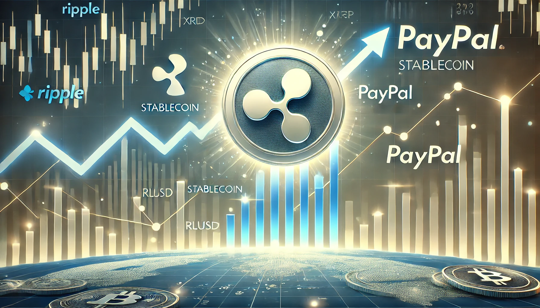 Ripples RLUSD stablecoin growth and its competition with PayPal and Circle. The image features the RLUSD