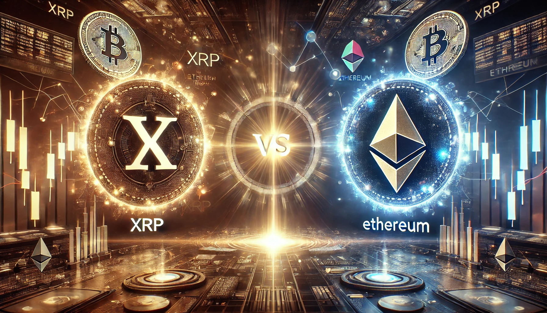 XRP and Ethereum in the cryptocurrency market. The image features XRP and Ethere