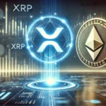 XRPs potential to surpass Ethereum in market value. The scene features a glowing XRP logo prominently in the