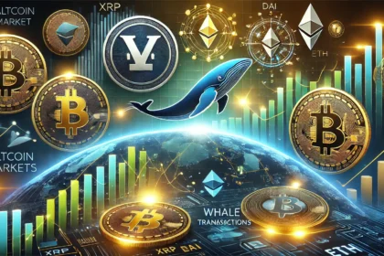 altcoin markets activity and whale transactions. The design features multiple altcoin logos such as X