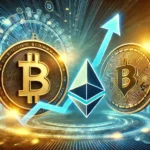 cryptocurrency evolution. The image features Bitcoin and Ethereum logos prominently