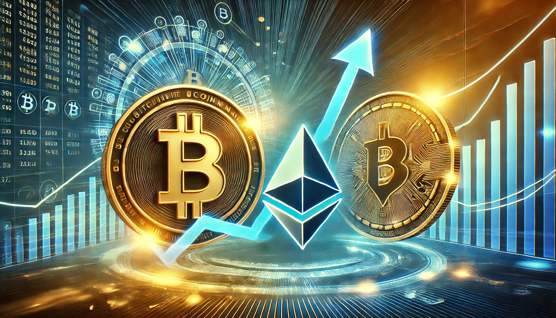 cryptocurrency evolution. The image features Bitcoin and Ethereum logos prominently