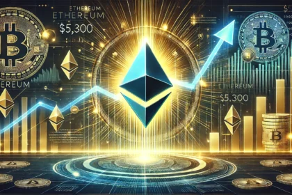 depicting Ethereums ETH price surge towards 5300. The image features the Ethereum logo prominently