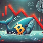 highlighting a Bitcoin whales significant financial loss in a volatile market. The image features a large Bitcoin