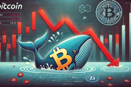 highlighting a Bitcoin whales significant financial loss in a volatile market. The image features a large Bitcoin