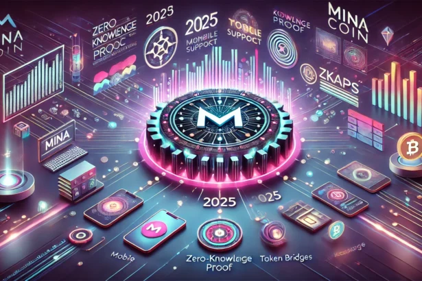 representing Mina Coin is 2025 roadmap and technological advancements. The image features blockchain inspired