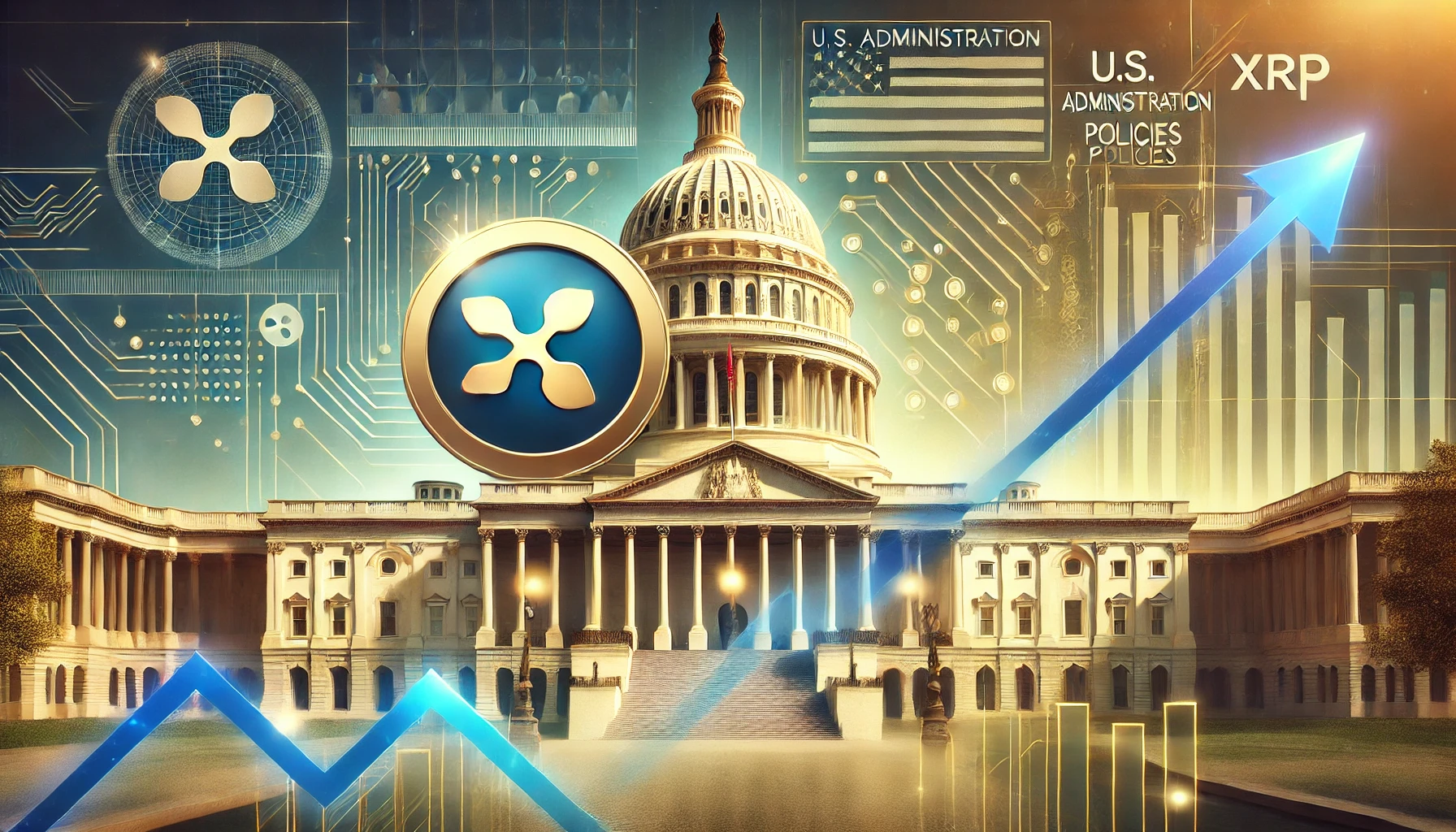 representing the influence of Ripple and U.S. administration policies on the cryptocurrency market