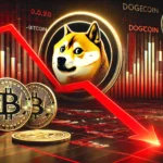 significant cryptocurrency market decline. The design features Dogecoin and Bitcoin logos