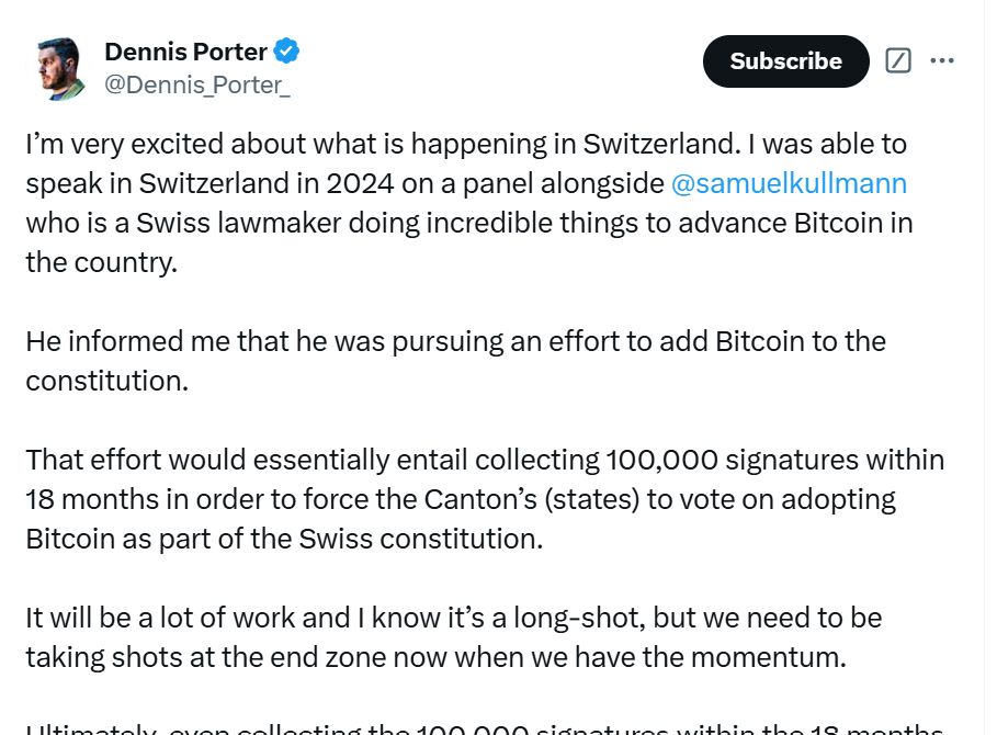 Swiss Referendum: The Fight to Make Bitcoin a National Reserve Asset