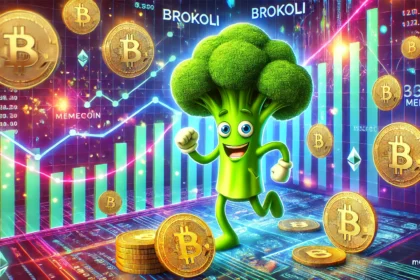 Brokoli themed memecoin trend in the crypto market. The image features a playful cartoonish broccoli character wi