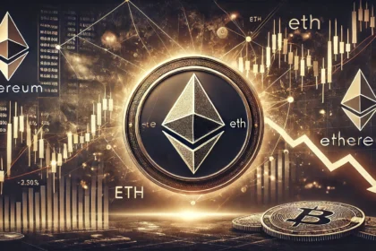 Ethereum ETH under selling pressure. The image includes a bearish trend chart Ethereum coin symbol a