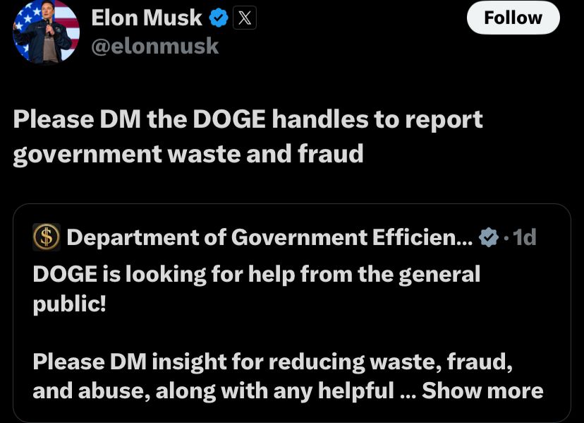 Elon Musk Urges Public to Help DOGE as US Bankruptcy Looms