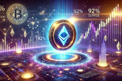 Solana SOL with a glowing price chart indicating a 92 surge potential. The image includes a digital m